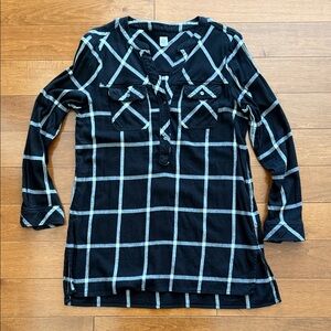 GAP Black Tunic with Light Gray Windowpane Plaid